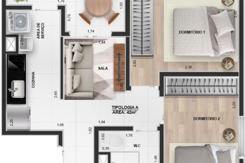 Edifício Emanuele Residences - Planta Tipologia A- 42m²