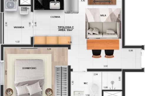 Edifício Emanuele Residences - Planta Tipologia C - 33m²